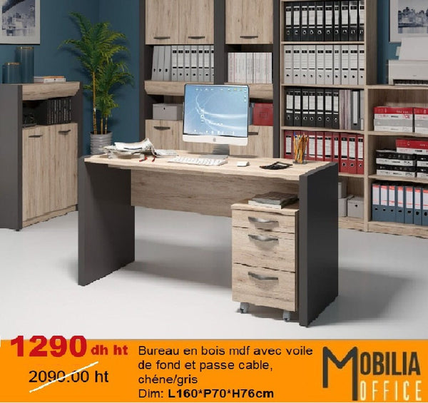 Bureau 160*70*76CM EN BOIS CHENE /GRIS