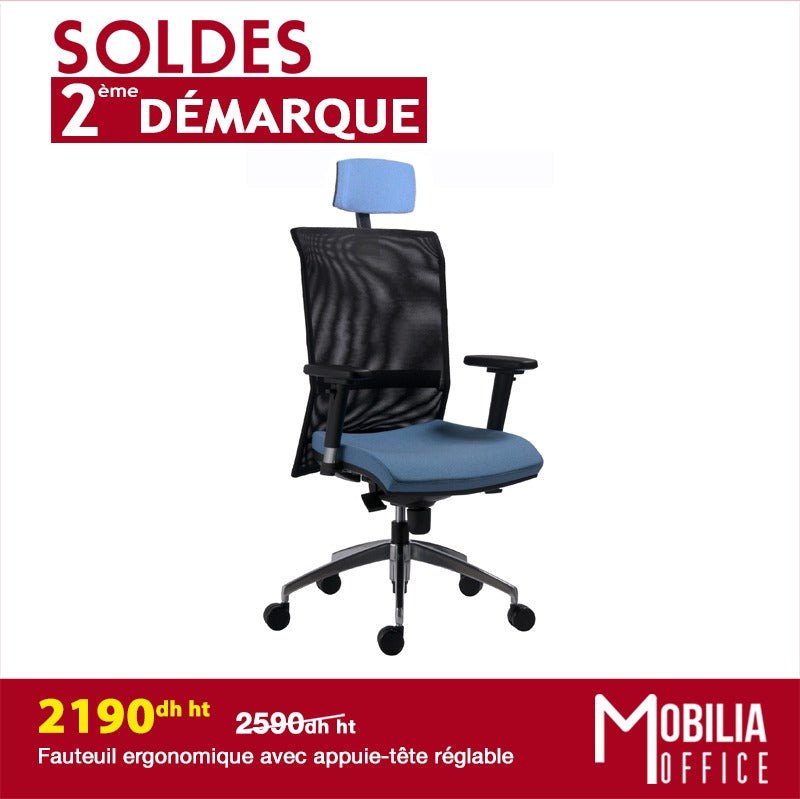 FAUTEUIL DIRECTION  EN MESH NOIR & VERT AVEC POSE TETE