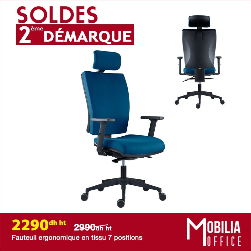 FAUTEUIL DIRECTION  EN TISSU BLEU AVEC POSE TETE