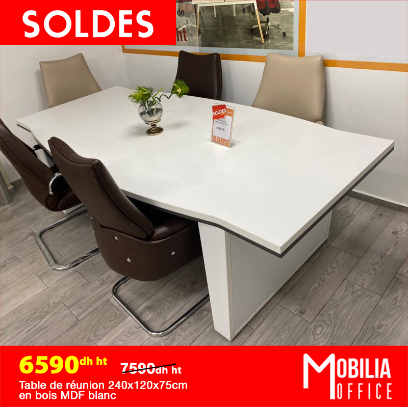 TABLE DE REUNION 240*120*75CM EN BOIS BLANC