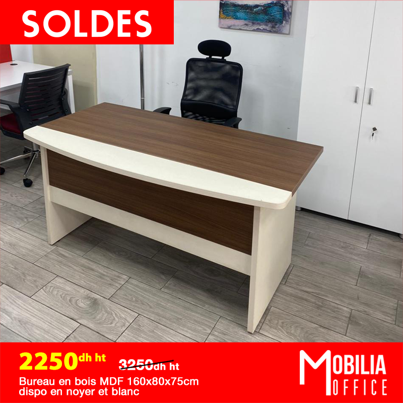 BUREAU EN BOIS 160*80CM EN NOYER/BLANC