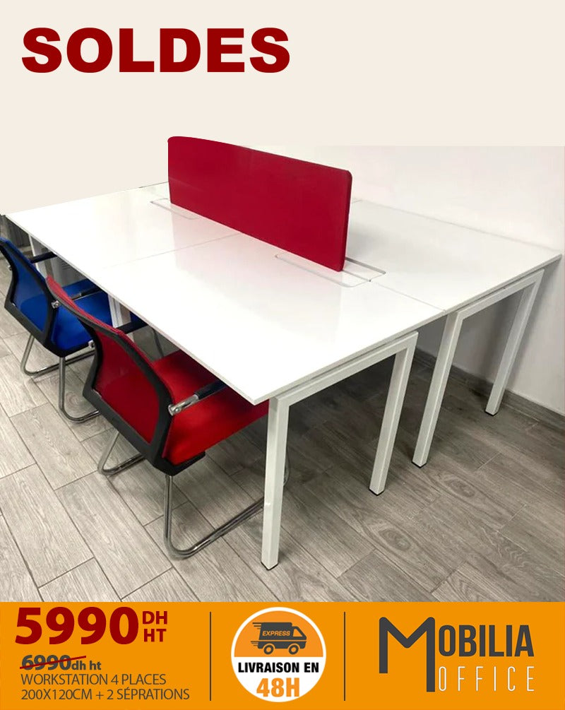 WORKSTATION 4 PLACES + 2 SÉPRATIONS